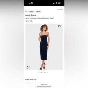 Navy Velvet Strapless Midi Dress